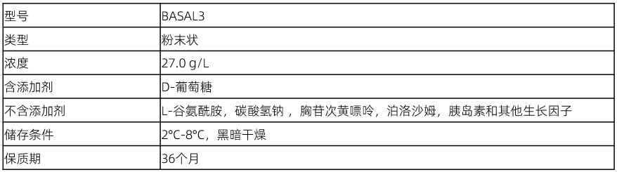 基础培养基BASAL3产品规格 基础培养基BASAL3产品规格